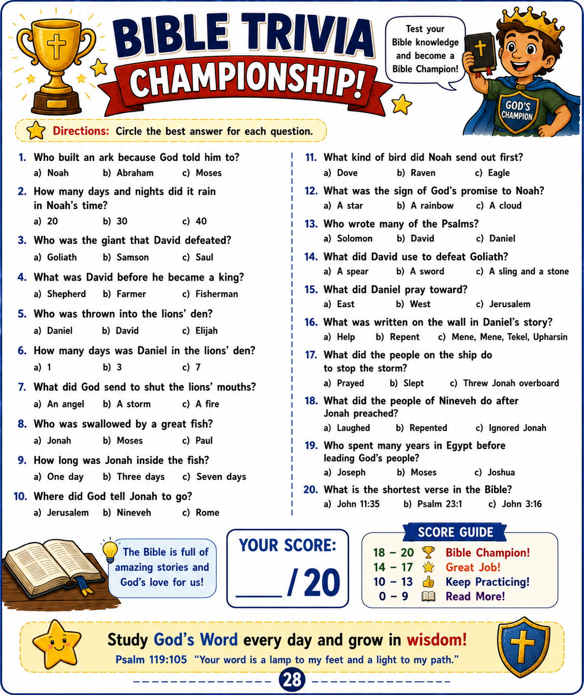 Bible Adventure Activity Book Volume 1 | Christian Activity Book PDF for Kids Ages 5–12