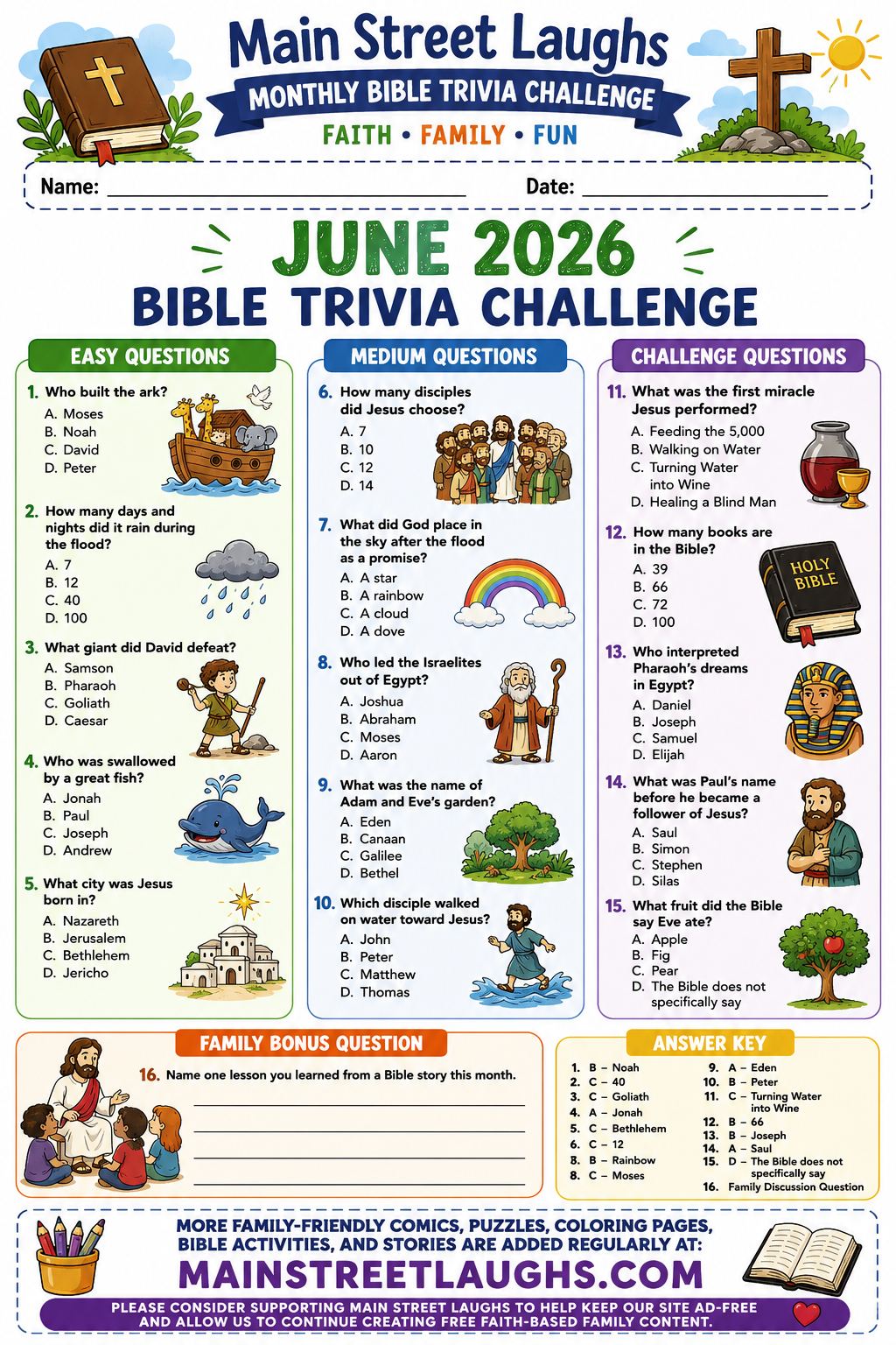 Free Main Street Laughs Activity Book Volume 1 – Faith, Family & Fun