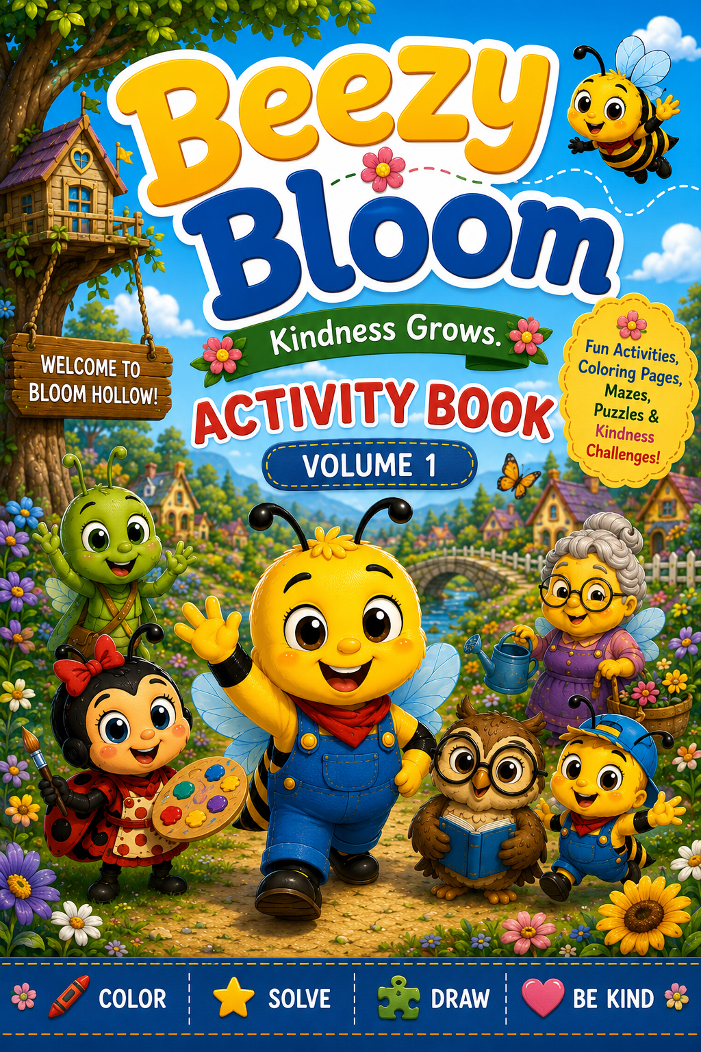 Beezy Bloom™ Activity Book Volume 1 – Coloring Pages, Mazes, Puzzles & Kindness Activities for Kids